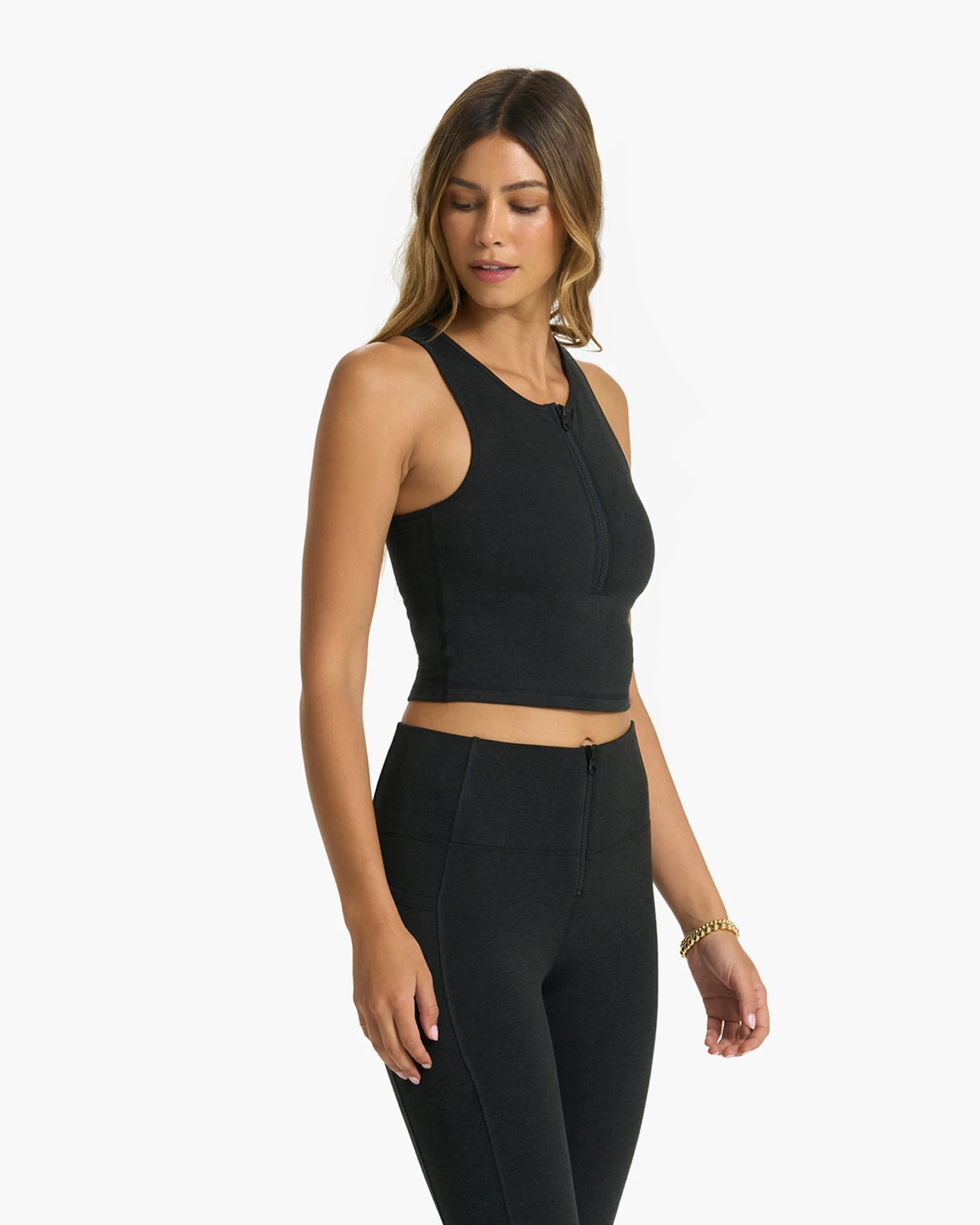 Granite Heathered Zip Tank | Black Heather - Image 2